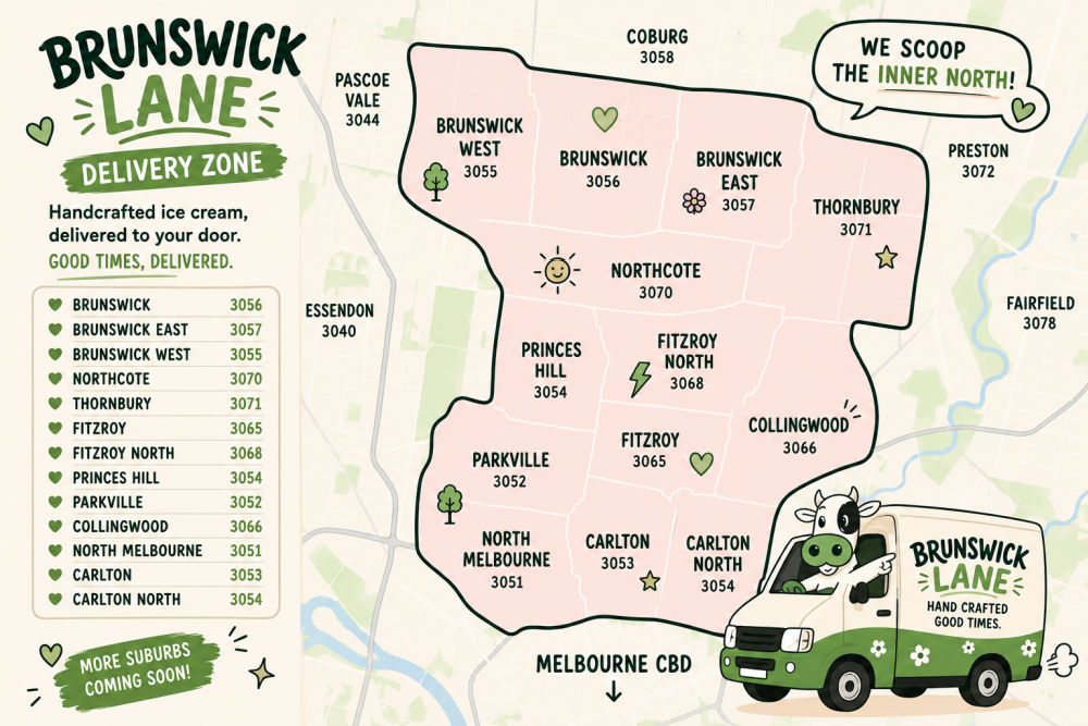 Brunswick Lane Ice Cream Delivery Area.